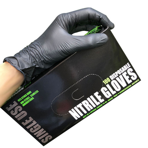 Gants noirs unisexes jetables en Nitrile, 50 paires/100 pièces, pour le nettoyage des doigts, protection du travail ► Photo 1/3