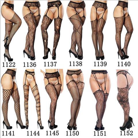 Collants Sexy en résille, rayés, élastiques, taille haute, bas transparents, jarretière de Lingerie, collants ouverts, entrejambe ► Photo 1/6