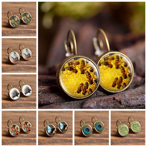 Boucles d'oreilles motif abeille libellule, Cabochon en verre, cadeau pour femmes et filles, bijoux faits à la main, rétro, tendance 2022 ► Photo 1/6