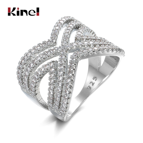 Kinel luxe argent anneaux pour femmes de luxe creux croix anneau cadeau de fête mode CZ Zircon bijoux de mariage ► Photo 1/6