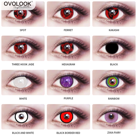 Lentilles de Contact colorées Cosplay Halloween, OVOLOOK-2pcs/paire, pour les yeux, Anime, rouge, violet ► Photo 1/6