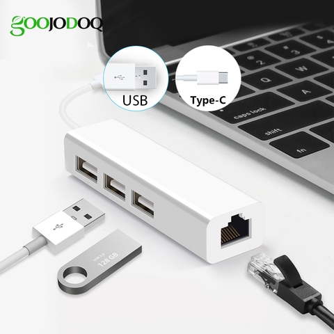 Adaptateur Ethernet avec 3 ports, HUB USB 2.0 RJ45, carte de réseau Lan, adaptateur USB à Ethernet pour Mac, iOS, PC, RTL8152, USB, 2.0, HUB ► Photo 1/6