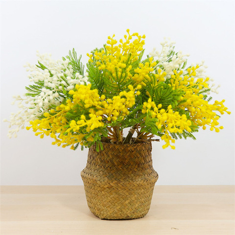 37cm 6 pièces branche d'arbre artificiel plantes tropicales en plastique feuilles persanes faux Mimosa flocage Acacia pour décor de bureau de mariage à la maison ► Photo 1/6