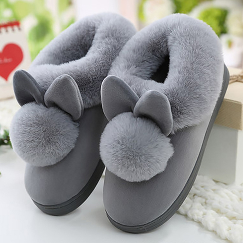 Femmes hiver pantoufles velours neige femme pantoufle intérieur maison chaussures décontracté dames doux confort chaussure femme fourrure lapin oreilles en peluche ► Photo 1/6