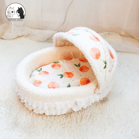 Princesse lit pour animaux de compagnie doux dentelle fruits imprimer chiens panier doux matériel dormir chien maison mignon chat nid coussin pour animaux de compagnie chiot chenil nouveau ► Photo 1/6