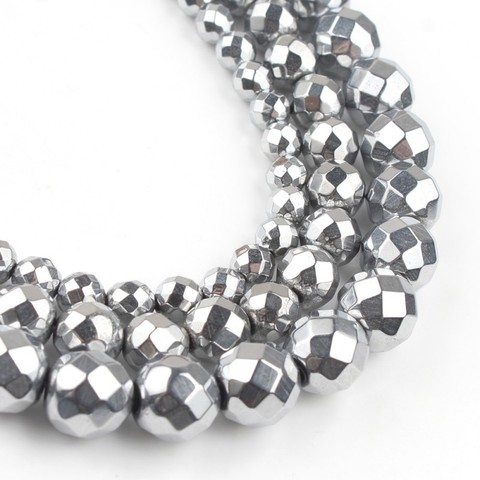 Perles en pierres naturelles AAA, perles rondes en hématite plaquées argent pour la fabrication de bijoux, 15 pouces, 2/3/4/6/8/10mm, Bracelet à bricoler soi-même ► Photo 1/6