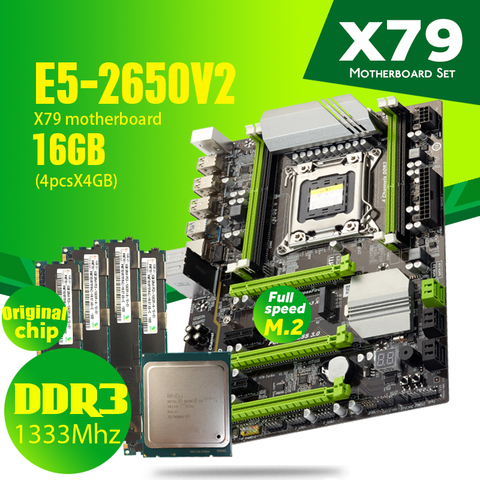 Atermiter – carte mère X79T X79 Turbo, combo E5-2650 V2 E5 2650 V2 CPU 4x4 go (16 go) de RAM DDR3, 1333Mhz, PC3 10600R ECC, lga 2011 ► Photo 1/5