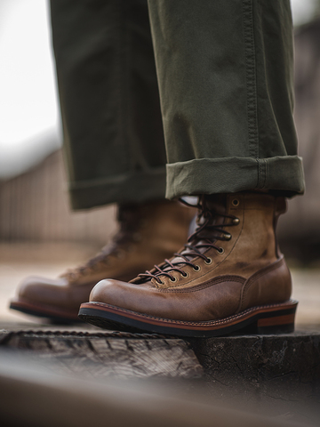 Chaussures marron en cuir véritable pour hommes, bottes d'équitation hautes, marron, kaki vif, outillage ► Photo 1/6