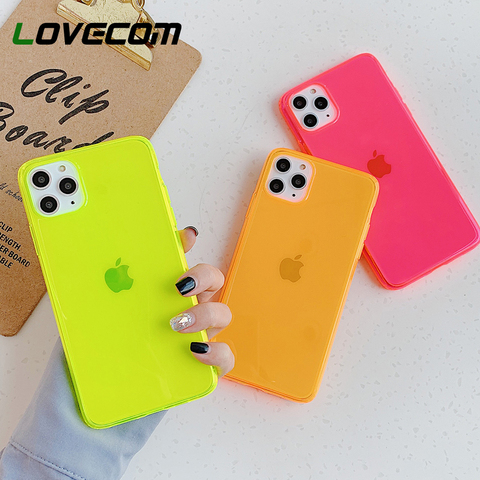 LOVECOM Néon Fluorescent Couleur Unie Pour iPhone 12 Mini 11 Pro Max XR X XS Max 7 8 Plus Étui Souple Couvercle Arrière Transparent ► Photo 1/6