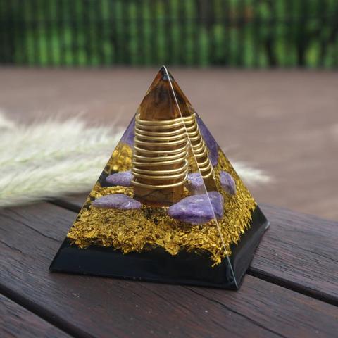 Pyramide Orgonite grand pilier en œil de tigre de 7CM, avec Shungite, Charoite en cristal, puissante Collection d'énergie Reiki Orgone ► Photo 1/6