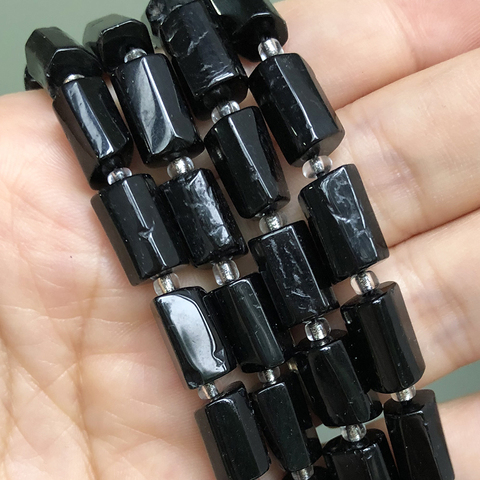 Perles de pierre gemme Tourmaline noire à facettes naturelles cylindre perle entretoise en vrac pour la fabrication de bijoux Bracelet à bricoler soi-même accessoires de collier ► Photo 1/6