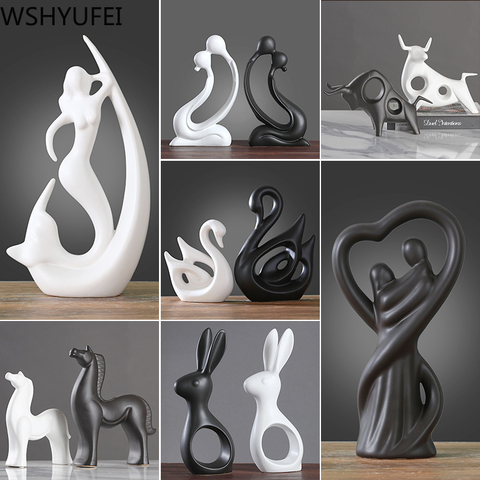 WSHYUFEI – ornements artisanaux en céramique, petite décoration créative nordique moderne en noir et blanc pour bureau, bureau, bureau, maison ► Photo 1/5