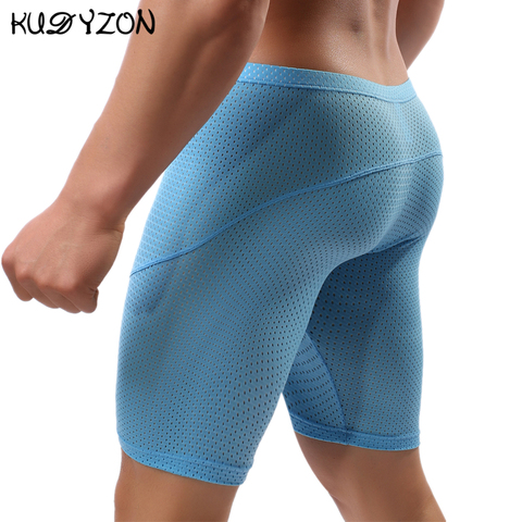 Boxer de Fitness pour hommes, sous-vêtement en maille respirant, Shorts, jambes longues, Sexy, poche, caleçons de course ► Photo 1/6