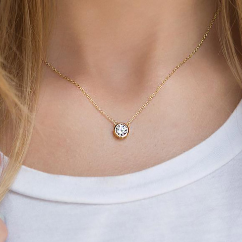 Double juste brillant pendentif colliers pour femmes classique rond cristal collier ras du cou Rose plaqué or bijoux de mode N388 ► Photo 1/6