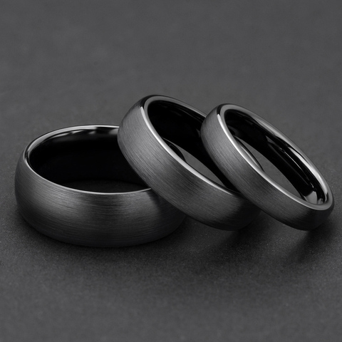 Tigrade – bague en céramique noire brossée pour hommes et femmes, 4mm, 6mm, 8mm de large, anneau de mariage, mat, grande taille 4 à 14 ► Photo 1/6