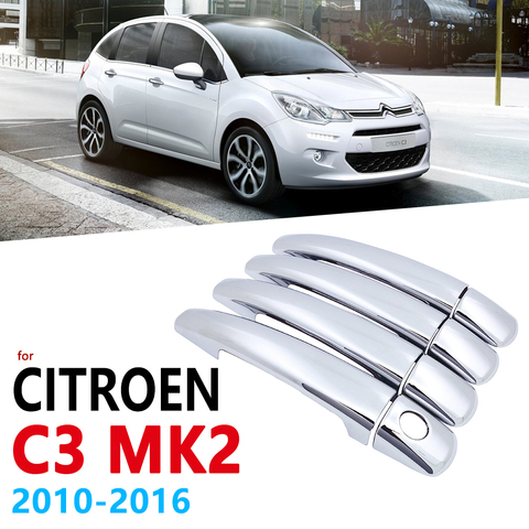 Garniture de couvercle de poignée chromée pour Citroen C3 Mk2 2010 ~ 2016 4 portes accessoires de voiture autocollants style 2009 2010 2011 2012 2013 2014 2015 ► Photo 1/6