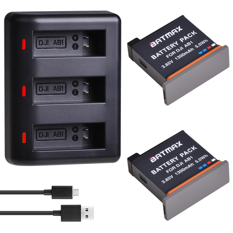 Batterie AB1 3.85V 1300mAh avec chargeur Triple USB, 2 pièces, avec Port de Type C, pour caméra de sport DJI Osmo ► Photo 1/6