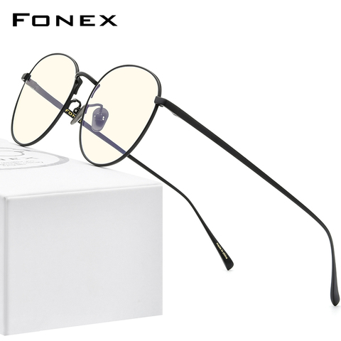 FONEX pur titane Anti lumière bleue bloquant lunettes pour femmes rétro ovale lunettes hommes 2022 nouveau Vintage optique-lunetterie 30015 ► Photo 1/6