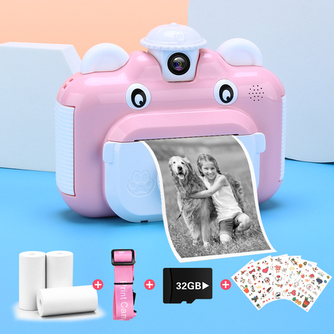 Caméra d'impression instantanée pour jouets pour enfants objectif rotatif 1080P HD Photo chronométrée caméra pour enfants avec impression Photo thermique 32GB TF carte Autocollants colorés ► Photo 1/6