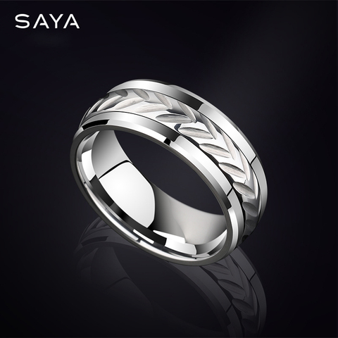 Bague pour hommes, bague en tungstène de largeur 8mm, finition brossée tournant librement pour mariage, affaires, personnalisé, livraison gratuite ► Photo 1/6