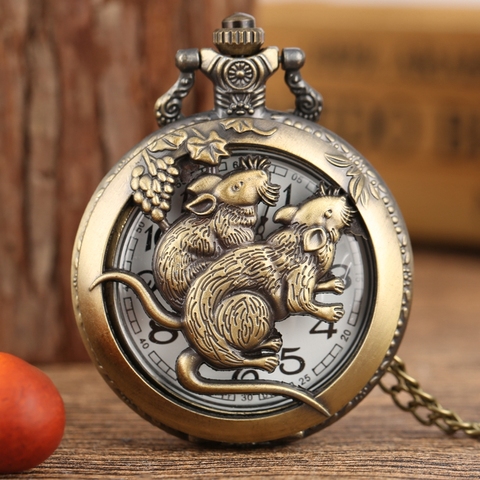 Rétro Bronze chinois zodiaque montre de poche pendentif Animal montre collier creux chaîne Art à collectionner cadeaux commémoratifs Antique ► Photo 1/6