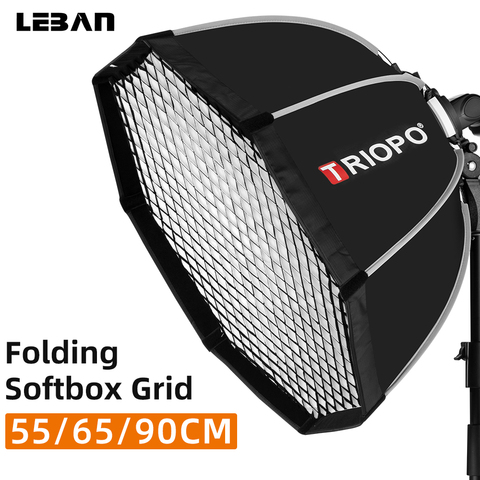 Triopo 55cm 65cm 90cm Speedlite Portable octogone parapluie Softbox + nid d'abeille grille Flash extérieur boîte souple pour Godox Canon Nikon ► Photo 1/6