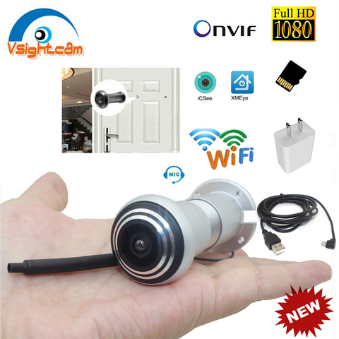 ICsee sans fil porte oeil trou sécurité 1080P HD 1.66mm FishEye CCTV réseau Mini judas porte Wifi caméra P2P Audio TF fente pour carte ► Photo 1/6