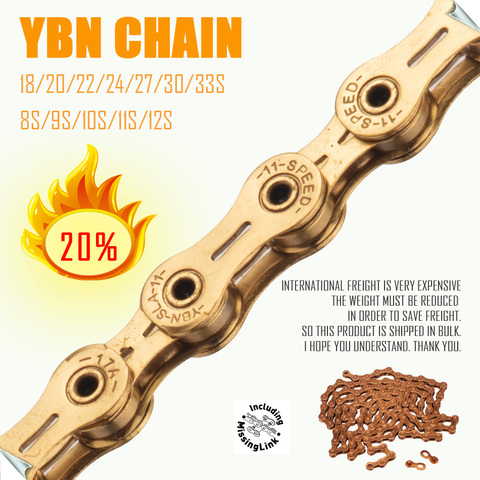 Chaîne de bicyclette de route, YBN X12L x10 x10sl x9sl x11sl, couleur or, 9 10 11s, sram 116, longueur ► Photo 1/6