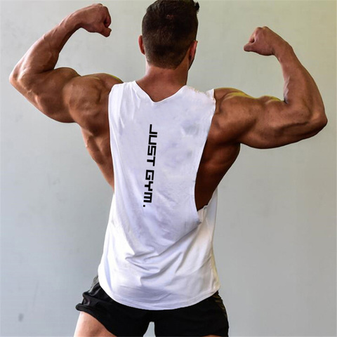 T-shirt sans manches pour homme, vêtement de marque Just Gym, Fitness, coupe sur les côtés, emmanchures tombantes, débardeur de musculation et d'entraînement ► Photo 1/6