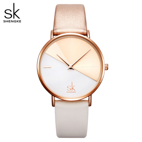 SHENGKE – Montre vintage pour femmes, accessoire de mode avec bracelet en cuir, cadran décor irrégulier, Bayan Kol Saati ► Photo 1/6