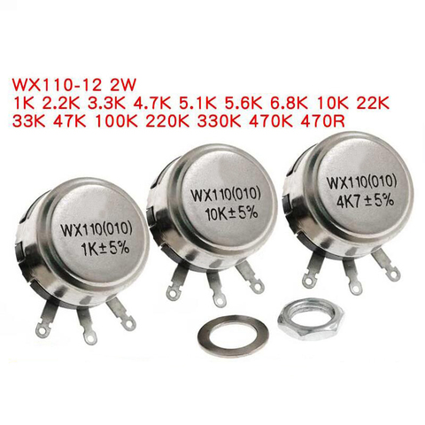 2 pièces WX110 (010) 6mm Rond En Métal Arbre Simple Tour Fil résistance Potentiomètre Bobiné 1k 2.2k 3.3k 4.7K 5.6k 6.8k 10k 22k ohm ► Photo 1/3