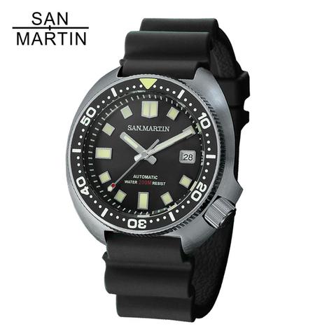 San Martin – montre de plongée automatique thon pour hommes, montre-bracelet en acier inoxydable avec bracelet en cuir, verre saphir, 20 bars, 6105 ► Photo 1/6