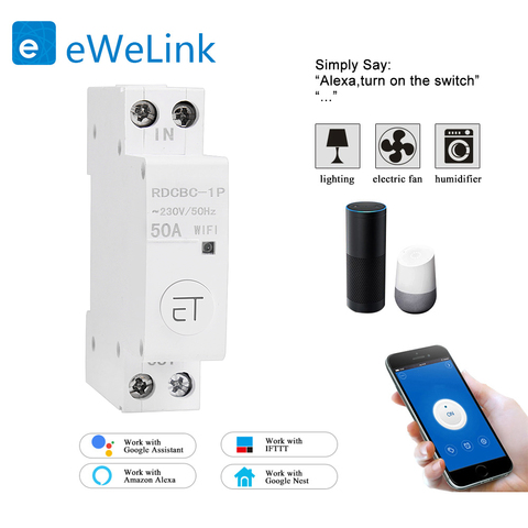 EWelink-disjoncteur de télécommande WiFi 1P | Commutateur intelligent din rail, compatible avec amazon Alexa et google home pour maison intelligente ► Photo 1/6