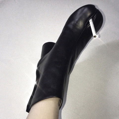 2022 marque de luxe concepteur fendu orteil bottines nouvelle mode épais rond talons hauts femmes bottes hiver Tabi chaussures bottes courtes ► Photo 1/6