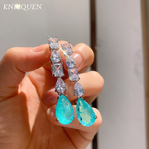 Boucles d'oreilles pendantes en argent Sterling 2022, Paraiba, Tourmaline, émeraude, diamants de laboratoire pour femmes, bijoux fins, cadeau de fête élégant, tendance 925 ► Photo 1/6