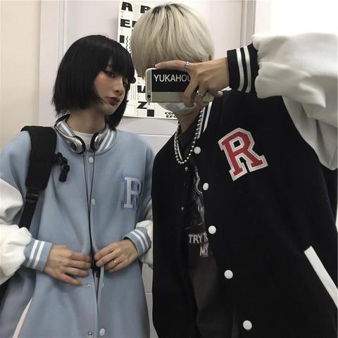 Printemps Automne Manteau De Baseball Américain Blouson Lâche Lettre R Femmes Couples Hauts Harajuku Grande Taille Femme Veste Streetwear ► Photo 1/6