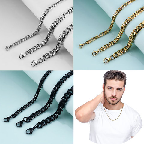 Collier de bijoux Punk en acier inoxydable pour hommes et femmes, gourmette multi-taille, chaîne à maillons cubains, ras de cou, vente en gros, livraison directe ► Photo 1/6