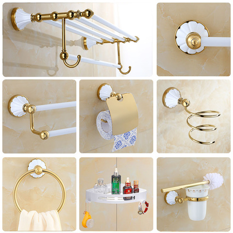 Porte-serviette d'angle en papier | Accessoires de salle de bain, porte-serviettes, porte-brosse de toilette, matériel de salle de bain en or et blanc ► Photo 1/6