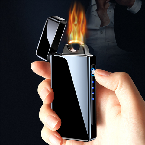 Briquet électrique flamme Plasma Arc, coupe-vent Rechargeable USB avec affichage de puissance LED, allume-cigare pour Cigarette ► Photo 1/6