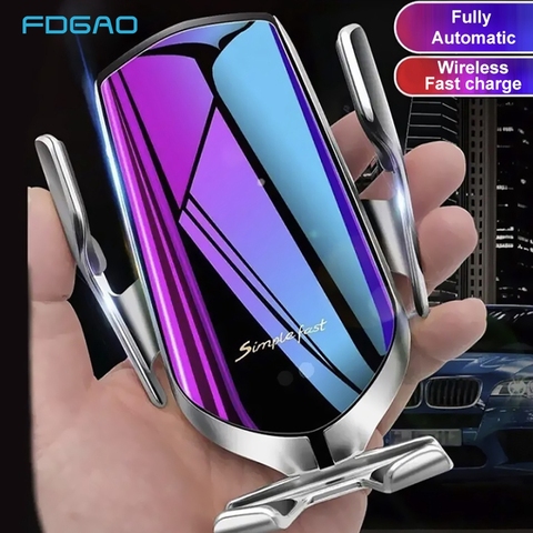 Fixation automatique QI sans fil chargeur de voiture montage capteur infrarouge support de charge rapide pour iPhone 8 X XR XS 11 Samsung S20 S10 S9 ► Photo 1/6