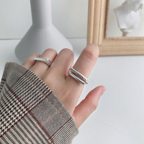 Bague ouverte géométrique lisse pour femmes, couleur argent, bijoux de fête ► Photo 1/6