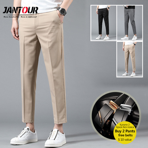 2022 marque Cheville Longueur Pantalon Hommes Haute Qualité Coupe Droite Hommes D'affaires Jogging Costumes Pantalon Stretch Kaki Pantalon Décontracté Homme ► Photo 1/6