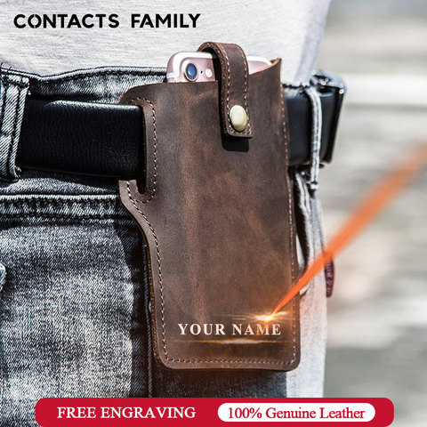 CONTACT'S famille téléphone portable boucle étui manchon de protection Nubuck cuir ceinture téléphone sac loisirs de plein air taille suspendus téléphone sac ► Photo 1/6