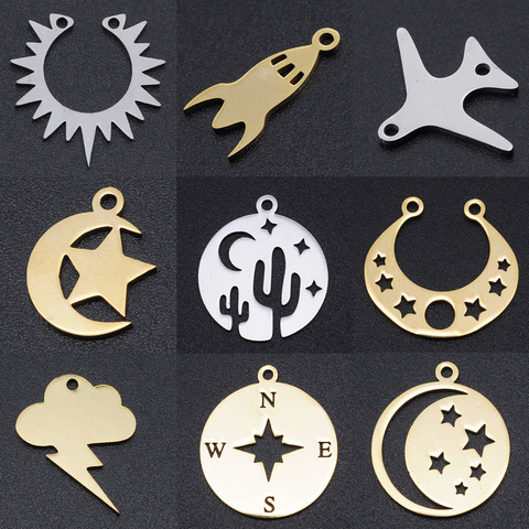 Pendentif étoile du soleil en acier inoxydable 100%, 5 pièces/lot, breloques, connecteurs de fusée, boussole, avion, bijoux étoilés, vente en gros ► Photo 1/6