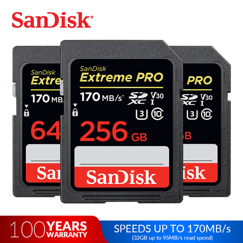 Carte mémoire SanDisk extrême Pro 32 go 95 mo/s carte SD SDHC 64 go 128 go 256 go 170 mo/s SDXC C10 U3 V30 UHS-I carte Flash 4K pour appareil photo ► Photo 1/6