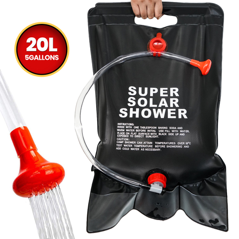 Sac de douche pour Camping sac Portable solaire 5 gallons/20L avec tuyau de commutation et pomme de douche pour randonnée en plein air pique-nique natation ► Photo 1/6