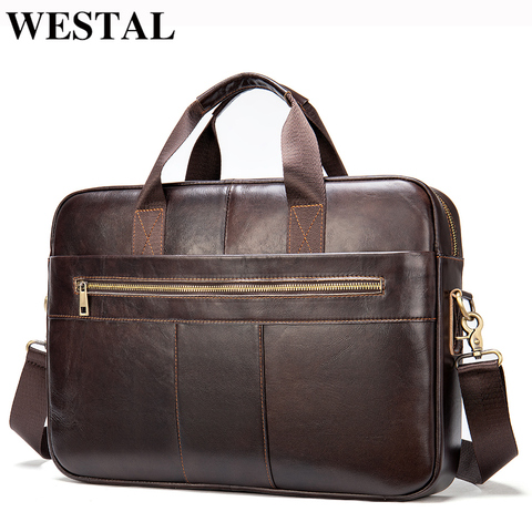 WESTAL – sac en cuir véritable pour hommes, sacoche pour ordinateur portable de 15.6 pouces, sacoches pour documents de bureau, porte-documents fourre-tout 2022, 7352 ► Photo 1/6