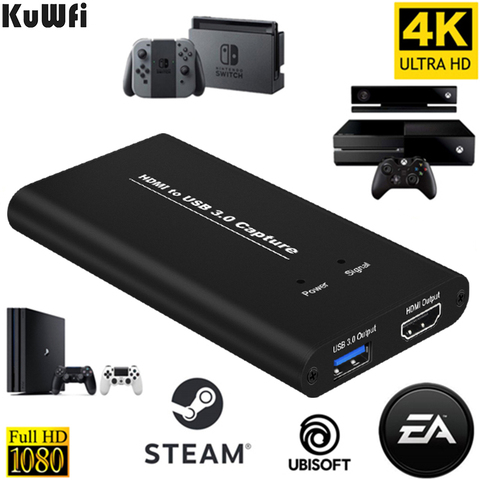 KuWFi – clé USB 3.0/HD-MI, 4k/60hz, carte d'acquisition, Dongle pour diffusion en direct de jeux vidéo en direct, avec entrée micro ► Photo 1/6