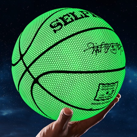 Lueur dans le ballon de basket-Ball sombre taille 7 PU lumineux réfléchissant basket-Ball attirer cadeau d'anniversaire présent brillant ballon de basket-Ball ► Photo 1/6