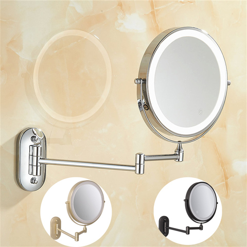 Miroir de maquillage mural 8 pouces pour chambre ou salle de bain, Double grossissement 1X et 10X, lumière LED réglable avec bouton tactile ► Photo 1/6